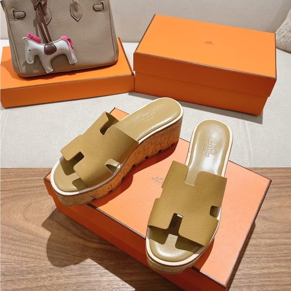 Hermes Shoes - Hermes Women's Tan Wedge Sandals